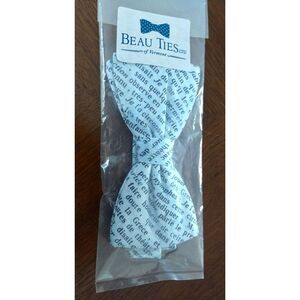 Beau‎ Ties Hand Sewn Bow Tie Cotton Adjustable Blue French Words Phrases NEW